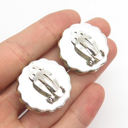 925 Sterling Silver 2-Tone Vintage Mexico Round Twisted Clip On Earrings