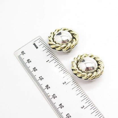 925 Sterling Silver 2-Tone Vintage Mexico Round Twisted Clip On Earrings