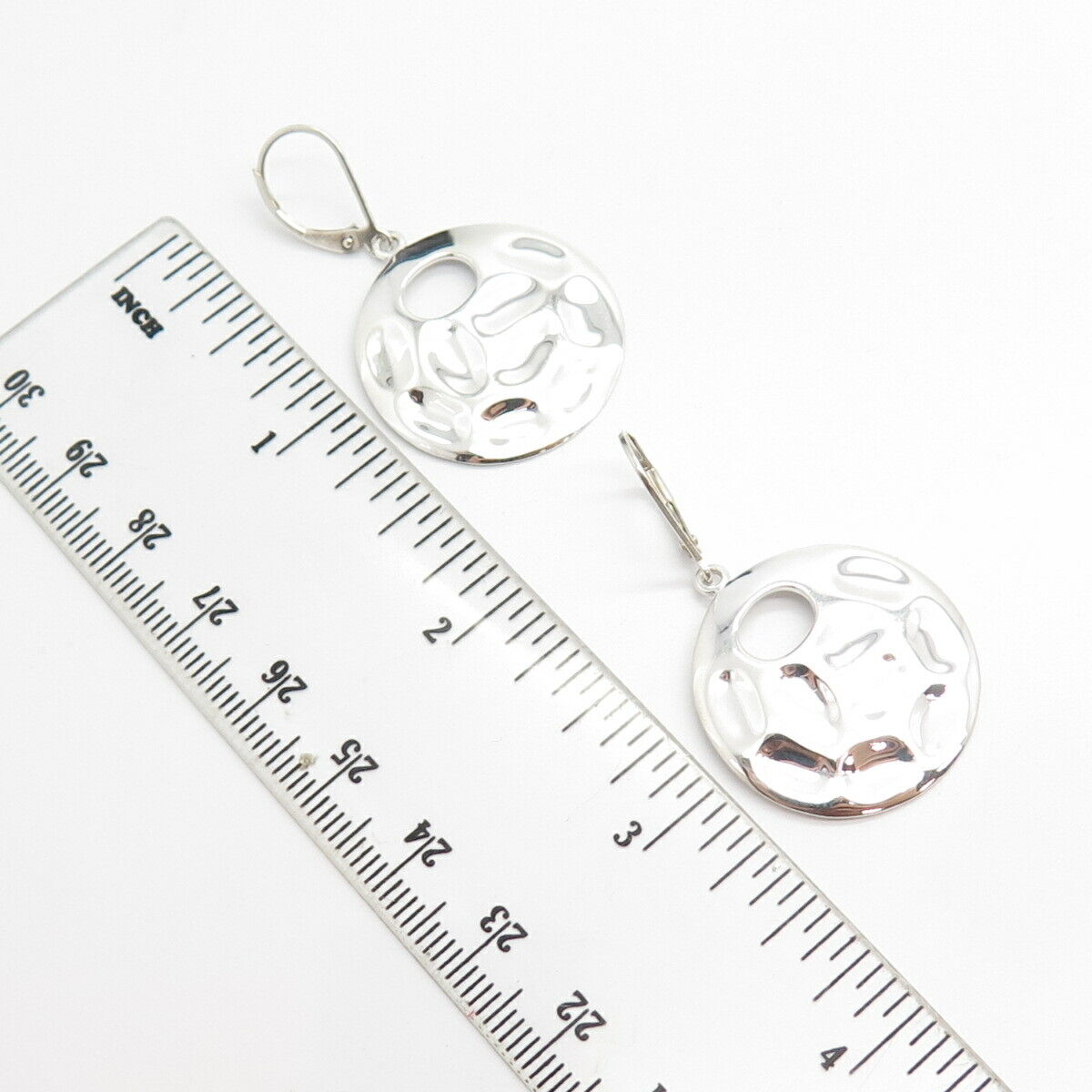 925 Sterling Silver Vintage Hammered Finish Round Dangling Earrings