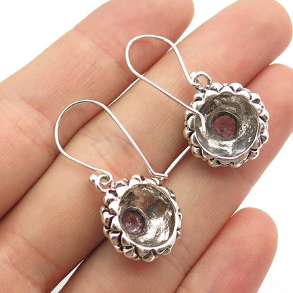 925 Sterling Silver Vintage Real Amethyst Gemstone Dangling Earrings