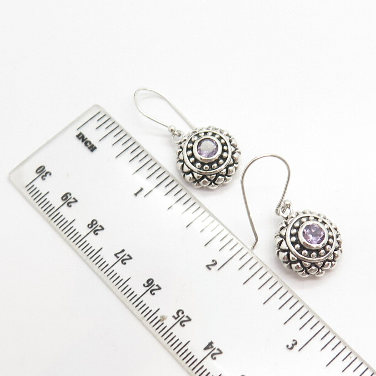 925 Sterling Silver Vintage Real Amethyst Gemstone Dangling Earrings