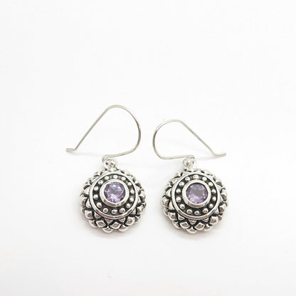 925 Sterling Silver Vintage Real Amethyst Gemstone Dangling Earrings