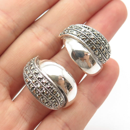 925 Sterling Silver Vintage Real Marcasite Gemstone Earrings