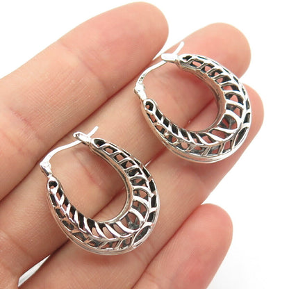 925 Sterling Silver Vintage Ornate Hoop Earrings