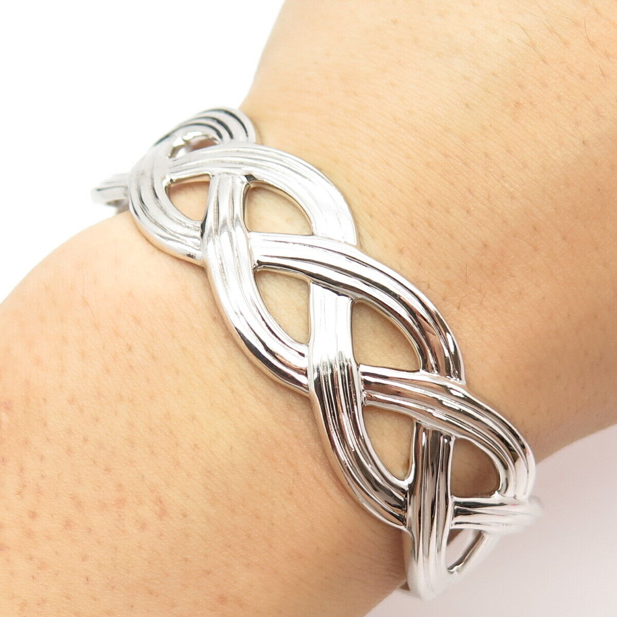 925 Sterling Silver Vintage Braided Cuff Bracelet 6.5"