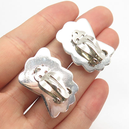 925 Sterling Silver Vintage Mexico Shell Clip On Earrings