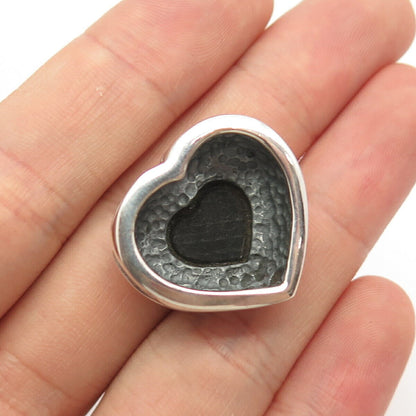 925 Sterling Silver Vintage Real Black Onyx Gem Heart Slide Pendant