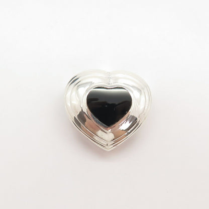 925 Sterling Silver Vintage Real Black Onyx Gem Heart Slide Pendant