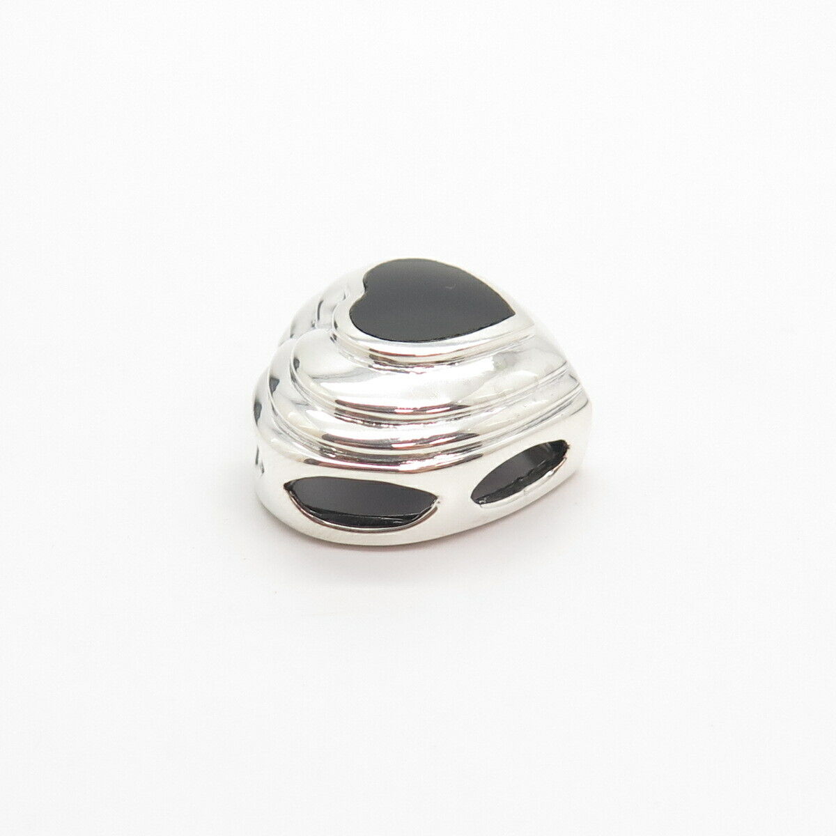 925 Sterling Silver Vintage Real Black Onyx Gem Heart Slide Pendant