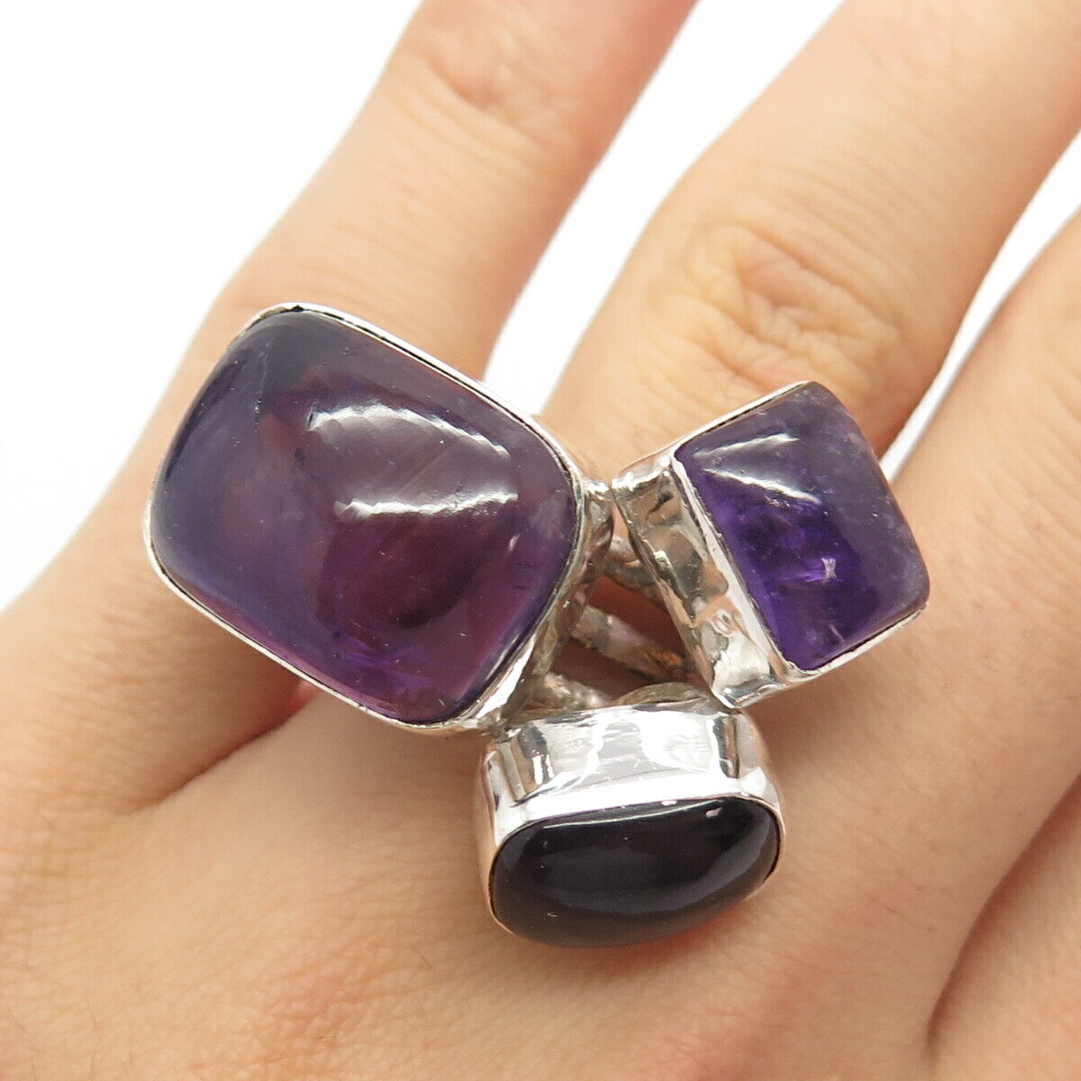 925 Sterling Silver Vintage Real Amethyst Gemstone Ring Size 7 1/4