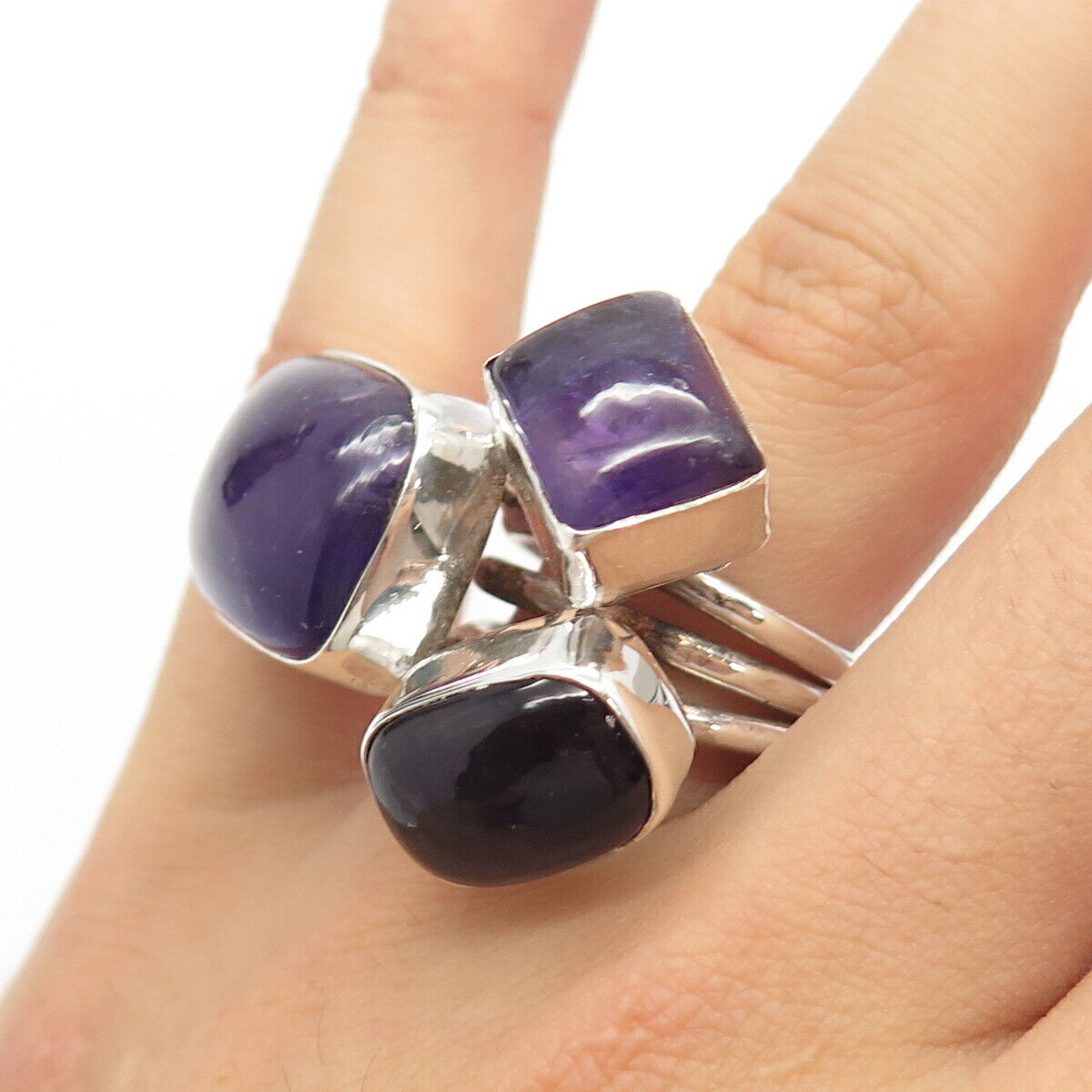 925 Sterling Silver Vintage Real Amethyst Gemstone Ring Size 7 1/4