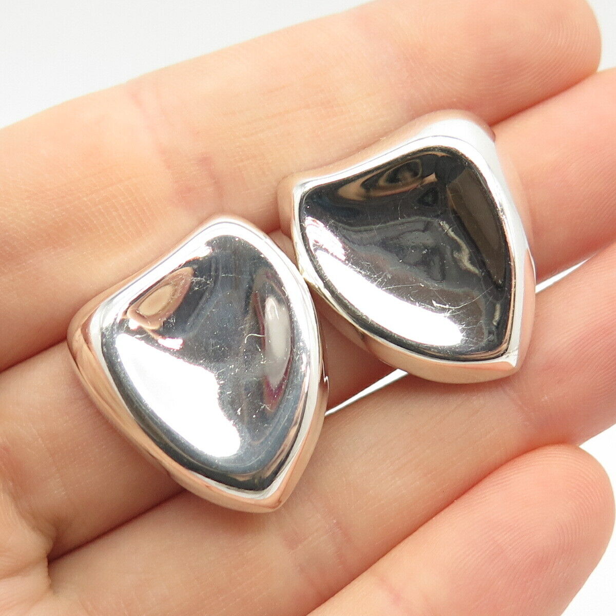 925 Sterling Silver Vintage Mexico Concave Clip On Earrings