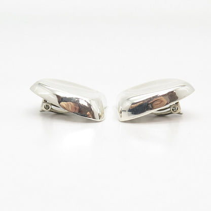 925 Sterling Silver Vintage Mexico Concave Clip On Earrings