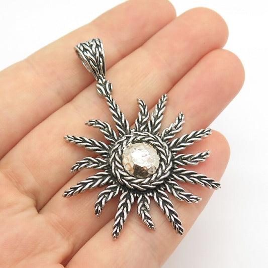 925 Sterling Silver 2-Tone Vintage Braided Floral Pendant