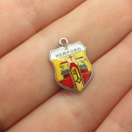 800 Silver Vintage Reu Enamel "Herford" Coat of Arms Charm Pendant