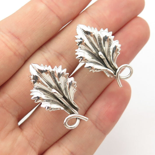 925 Sterling Silver Vintage Lily Floral Screw Back Earrings