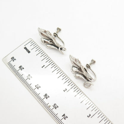 925 Sterling Silver Vintage Lily Floral Screw Back Earrings