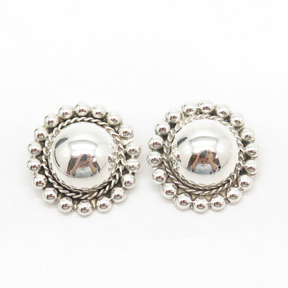 925 Sterling Silver Vintage Mexico Hemisphere Beaded Clip On Earrings