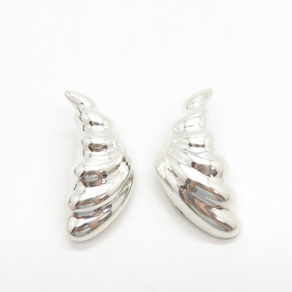 925 Sterling Silver Vintage Wing Ribbed Clip On Earrings