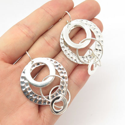 925 Sterling Silver Vintage Mexico Multi-Circle Dangling Earrings