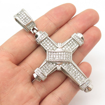 925 Sterling Silver Vintage Pave C Z Cross Pendant