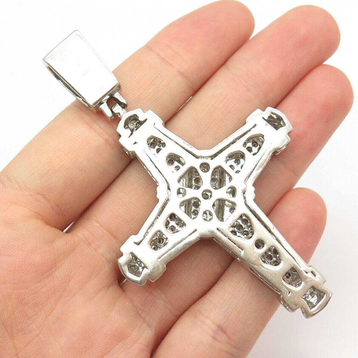 925 Sterling Silver Vintage Pave C Z Cross Pendant