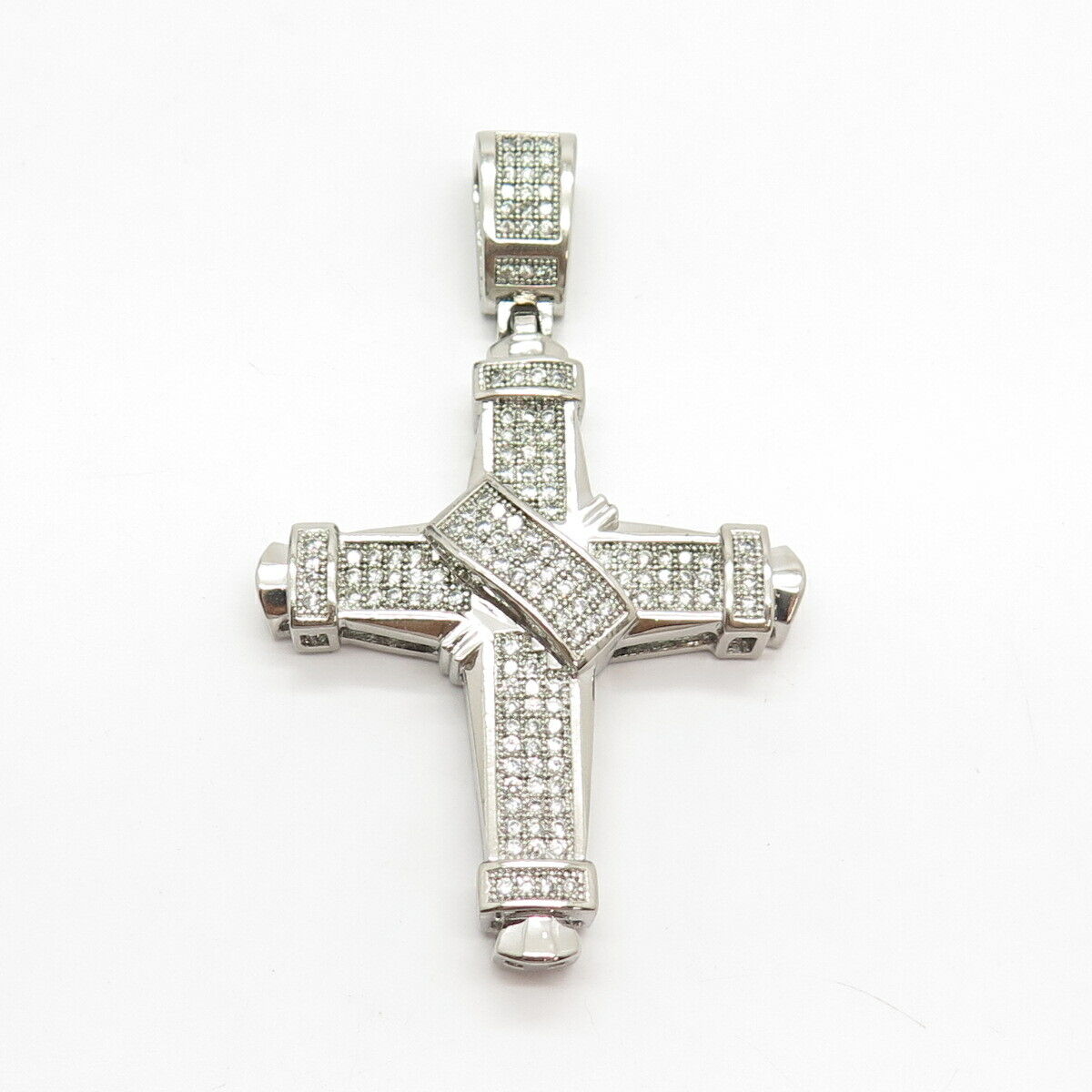 925 Sterling Silver Vintage Pave C Z Cross Pendant