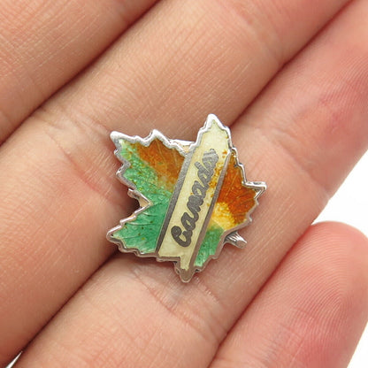 925 Sterling Silver Vintage Breadner & Co Enamel Maple Leaf Pin Brooch