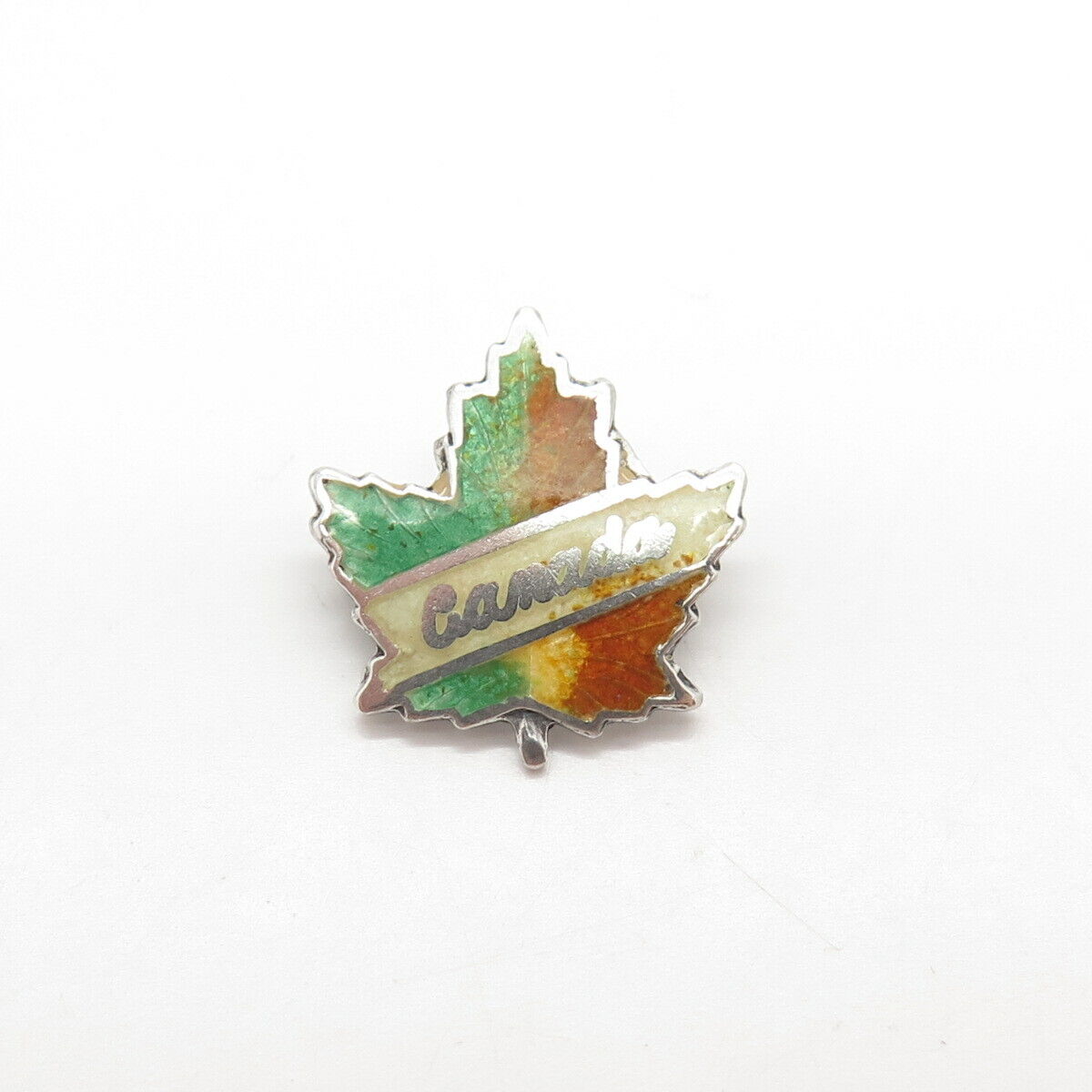 925 Sterling Silver Vintage Breadner & Co Enamel Maple Leaf Pin Brooch
