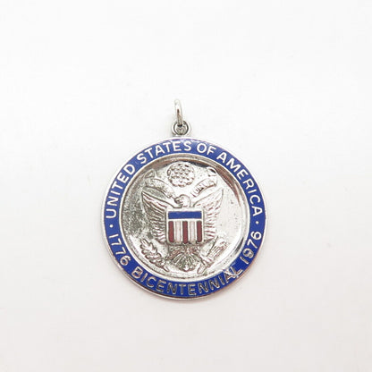 925 Sterling Silver Vintage Geronimo "USA Bicentennial" Round Pendant