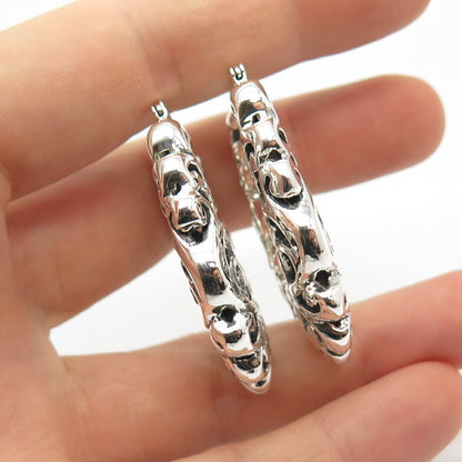 925 Sterling Silver Vintage Ornate Swirl Hoop Earrings