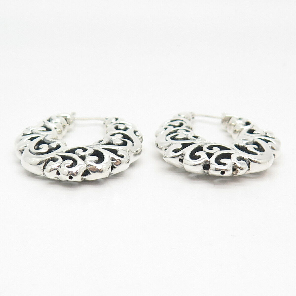 925 Sterling Silver Vintage Ornate Swirl Hoop Earrings