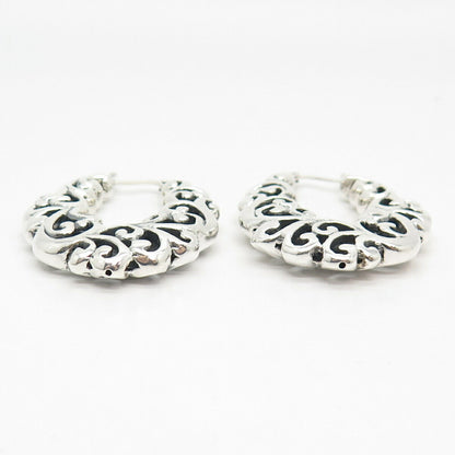 925 Sterling Silver Vintage Ornate Swirl Hoop Earrings