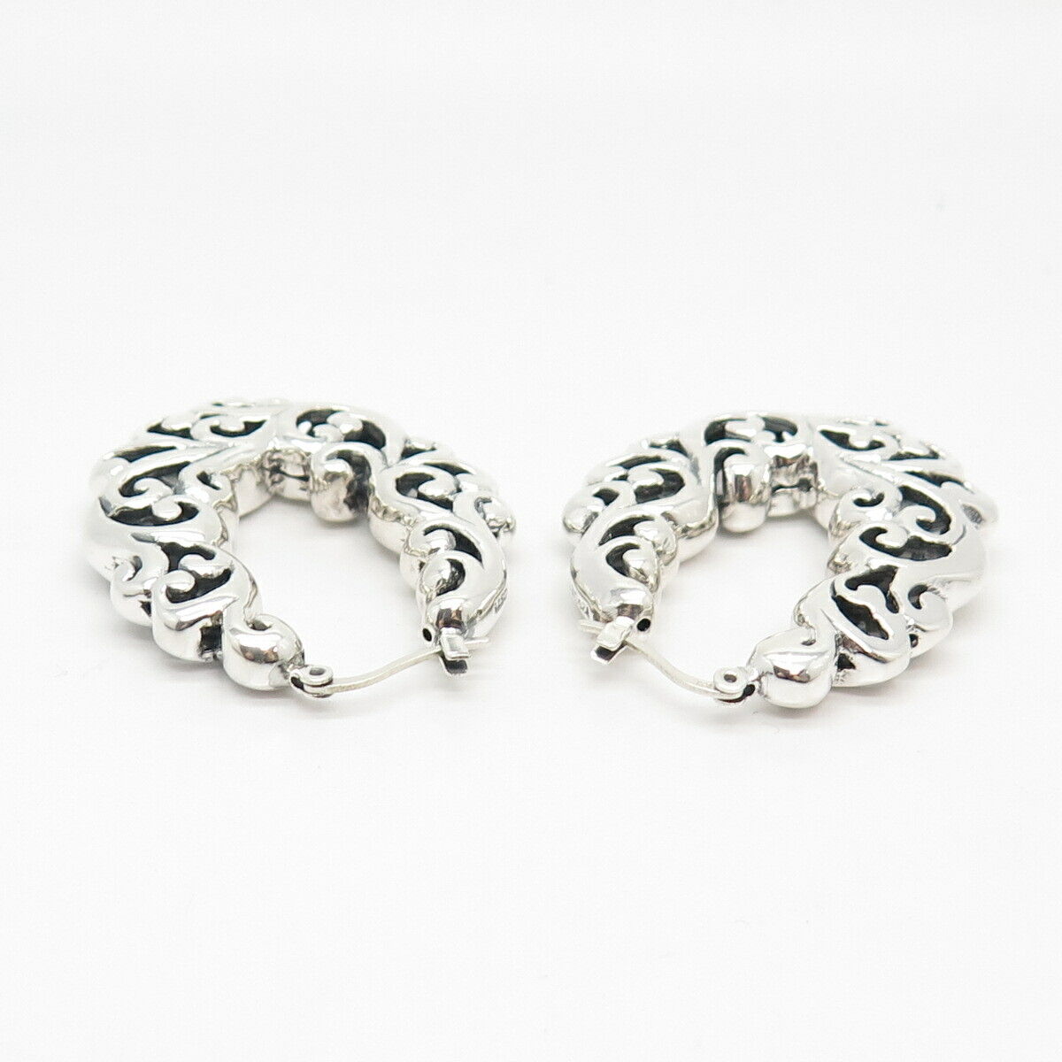 925 Sterling Silver Vintage Ornate Swirl Hoop Earrings