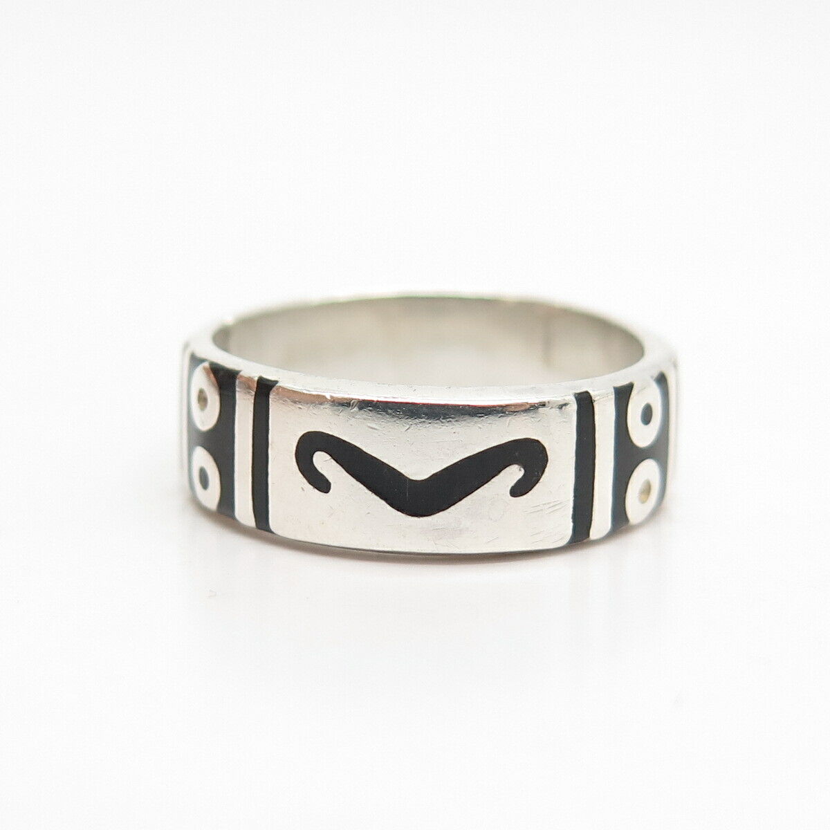 925 Sterling Silver Vintage Mexico Tribal Band Ring Size 9.5