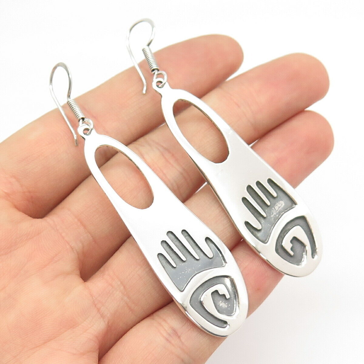 925 Sterling Silver Vintage Mexico Trible Dangling Earrings