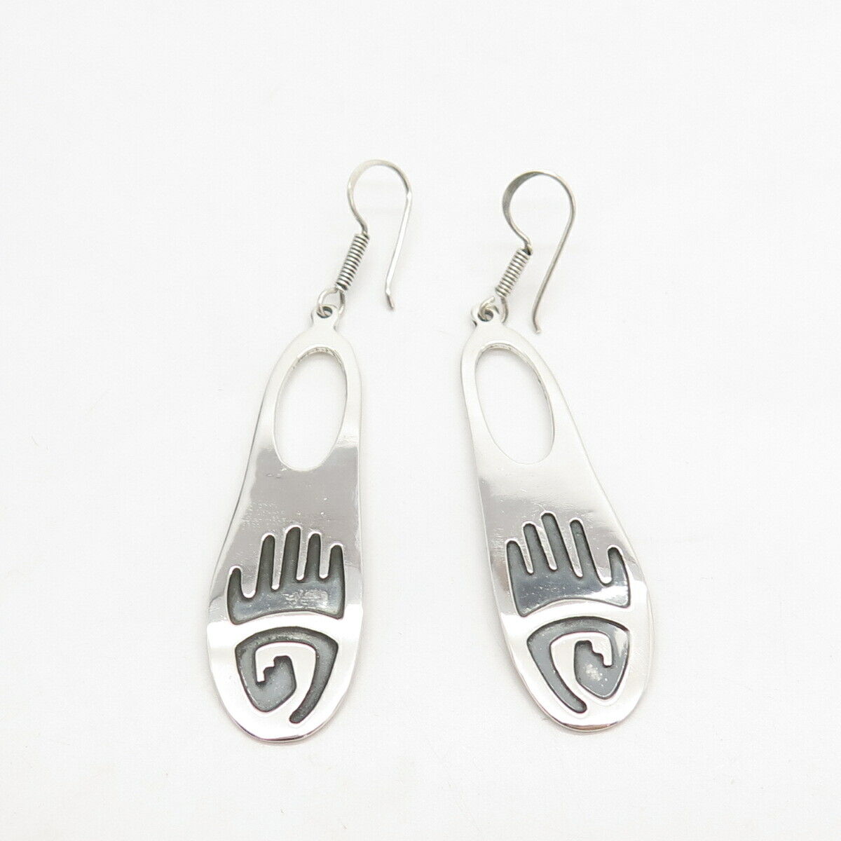 925 Sterling Silver Vintage Mexico Trible Dangling Earrings