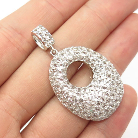925 Sterling Silver Vintage Pave Real White Topaz Gemstone Pendant