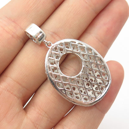 925 Sterling Silver Vintage Pave Real White Topaz Gemstone Pendant