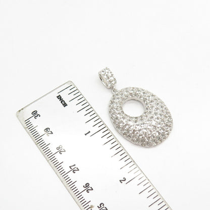 925 Sterling Silver Vintage Pave Real White Topaz Gemstone Pendant