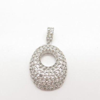 925 Sterling Silver Vintage Pave Real White Topaz Gemstone Pendant