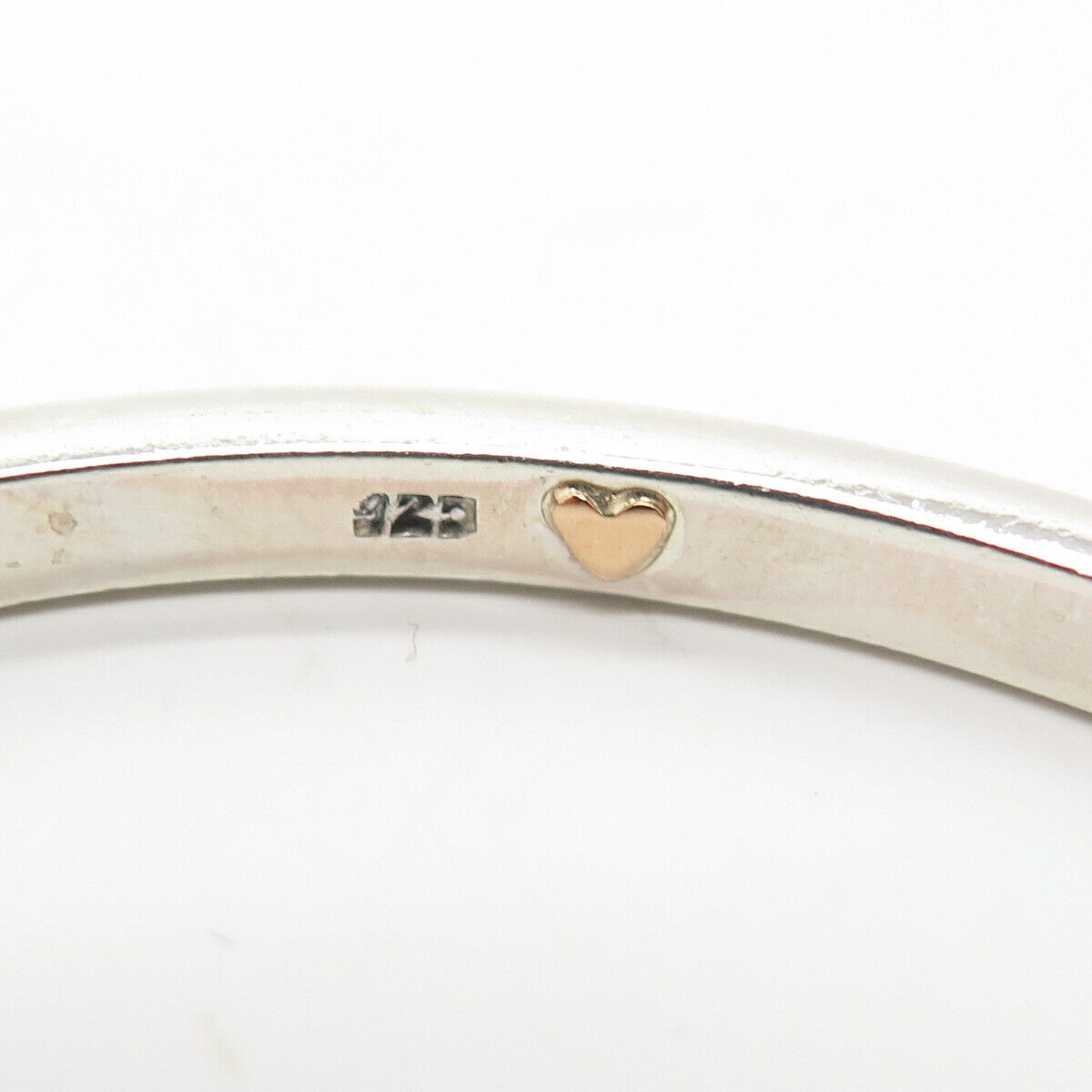 925 Sterling Silver 2-Tone Vintage Textured Heart Bangle Bracelet 8"