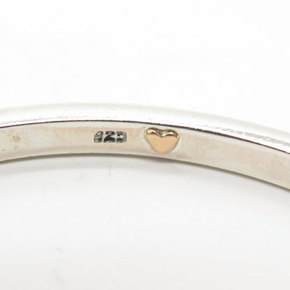 925 Sterling Silver 2-Tone Vintage Textured Heart Bangle Bracelet 8"