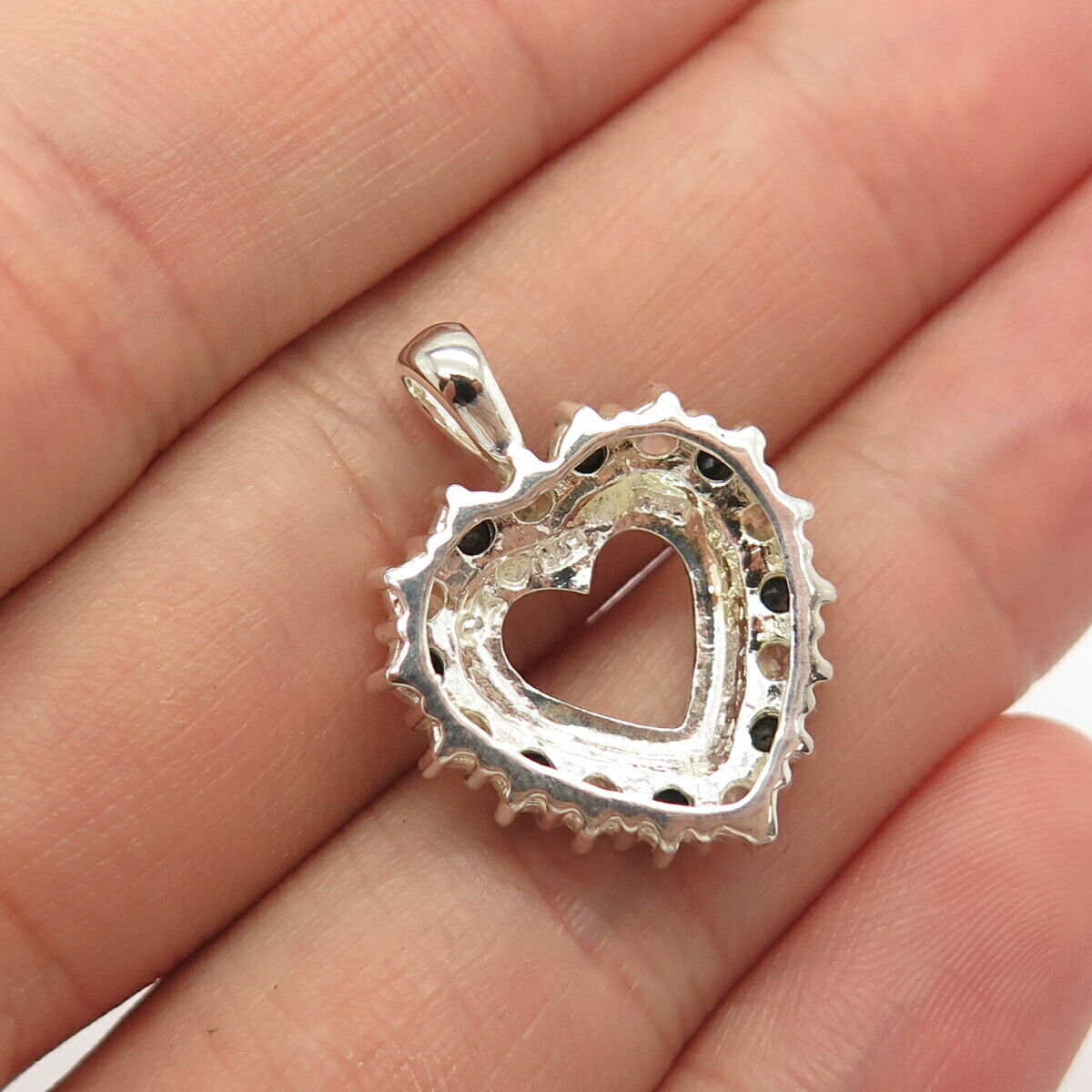 925 Sterling Silver Vintage Lab-Created Sapphire & C Z Heart Pendant