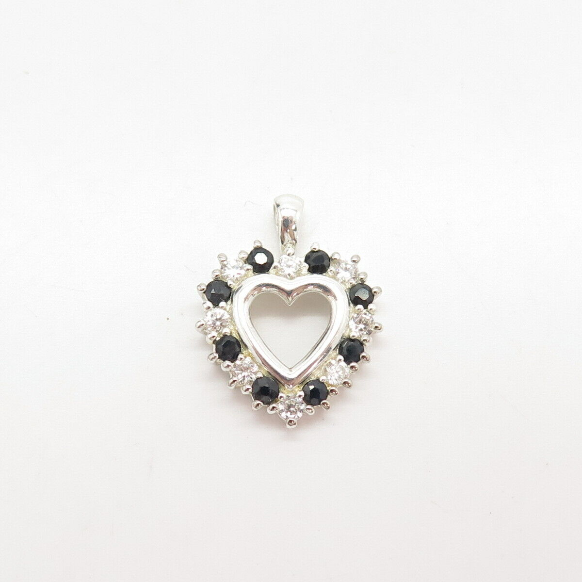 925 Sterling Silver Vintage Lab-Created Sapphire & C Z Heart Pendant