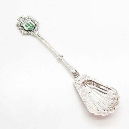 800 Silver Reu Vintage Enamel Tree "Braunlage" Ribbed Spoon