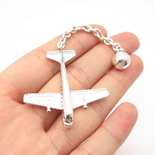 925 Sterling Silver Vintage Airplane Fob Pendant