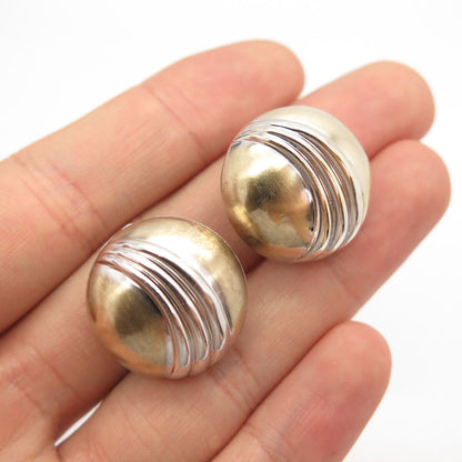 925 Sterling Silver 2-Tone Vintage Germany Button Clip On Earrings