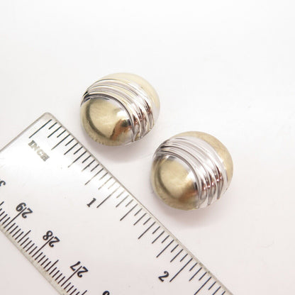 925 Sterling Silver 2-Tone Vintage Germany Button Clip On Earrings