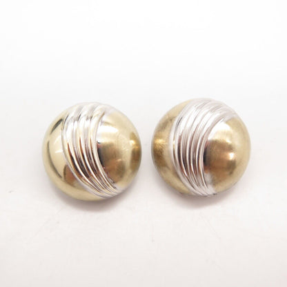 925 Sterling Silver 2-Tone Vintage Germany Button Clip On Earrings